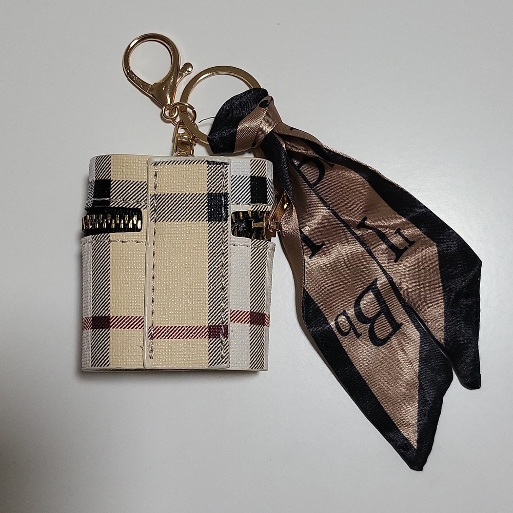 Plaid Pattern Purse Charm Key Chain Pouch with Scarf Accent - Picture 3 of 5